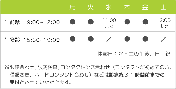 ふじもと眼科診療時間表